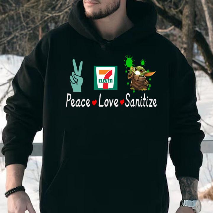 Peace Love Sanitize Baby Yoda Coronavirus 7-eleven t-shirt