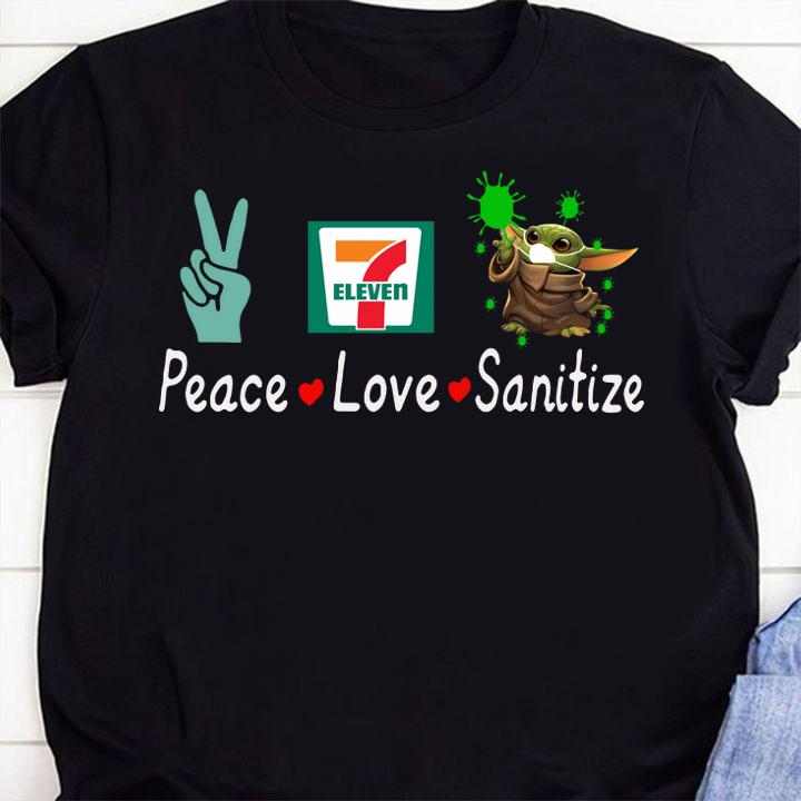 Peace Love Sanitize Baby Yoda Coronavirus 7-eleven t-shirt 3