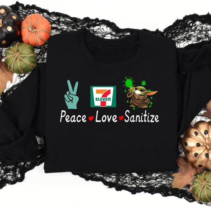 Peace Love Sanitize Baby Yoda Coronavirus 7-eleven t-shirt
