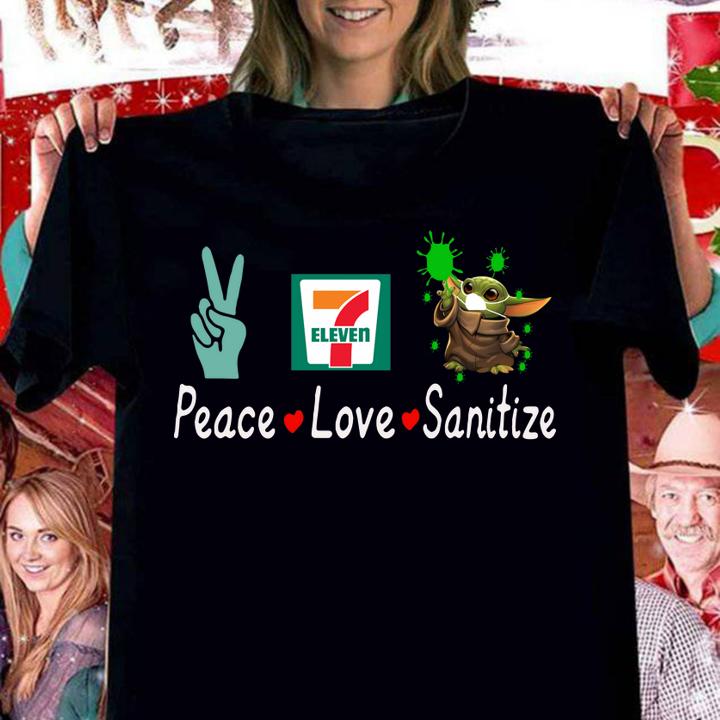 Peace Love Sanitize Baby Yoda Coronavirus 7-eleven t-shirt