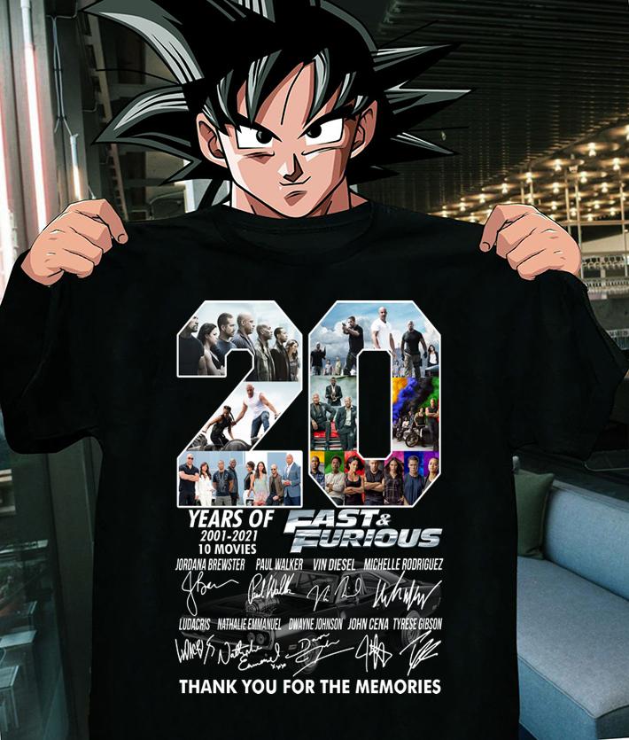 20 Years Of Fast And Furious Thank You For The Memories t-shirt