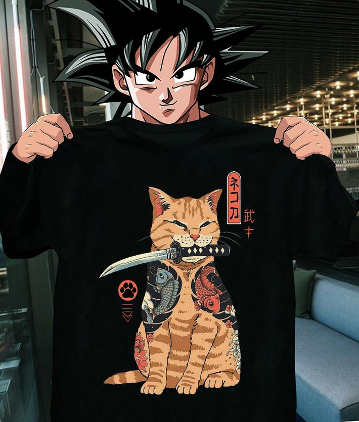 Cat Sitting with Katana Japanese Samurai Cat t-shirt