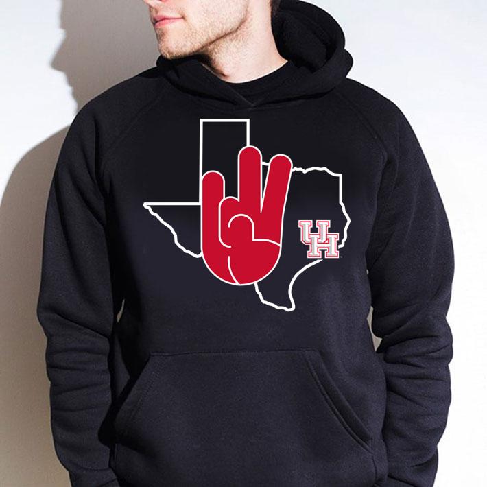 Houston Cougars U Of H Hand Sign In State Outline University Of Houston t-shirt