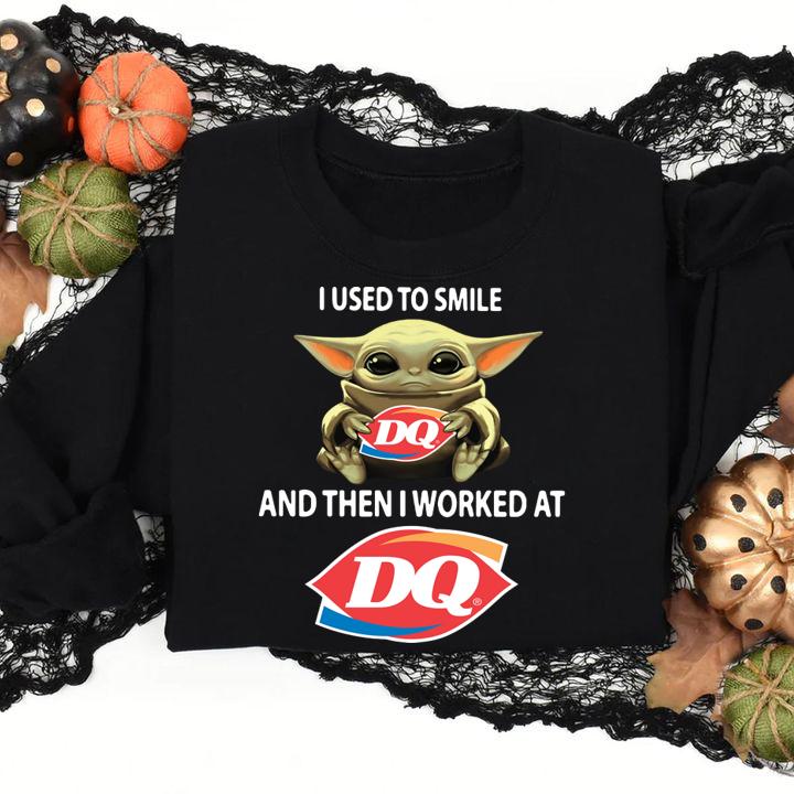 Baby Yoda Hug Dairy Queen And I Used To Smile And Then I Worked At Dairy Queen t-shirt