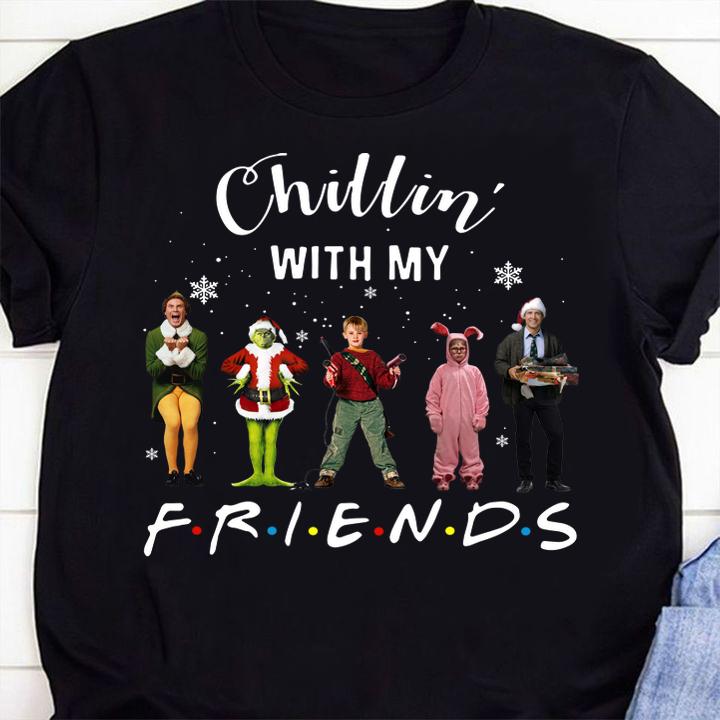 Chillin' with my Friends Grinch Elf Home Alone Characters t-shirt 1 Clothing, Independencedayshirt News