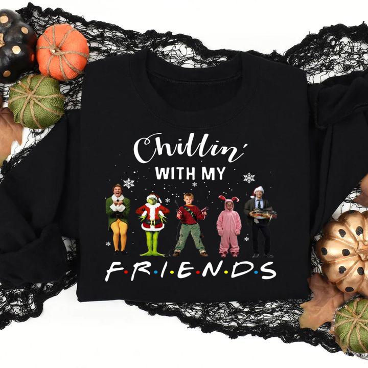 Chillin' with my Friends Grinch Elf Home Alone Characters t-shirt
