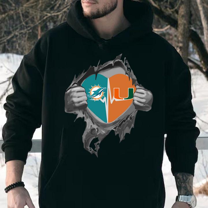 Blood Insides Heart Miami Dolphins Vs Miami Hurricanes t-shirt