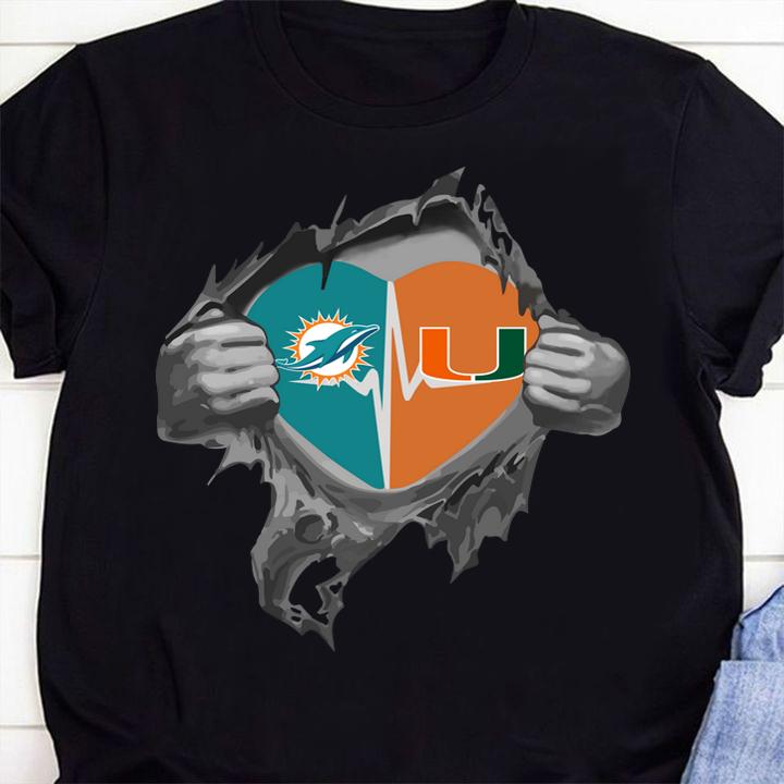 Blood Insides Heart Miami Dolphins Vs Miami Hurricanes t-shirt 46 Clothing