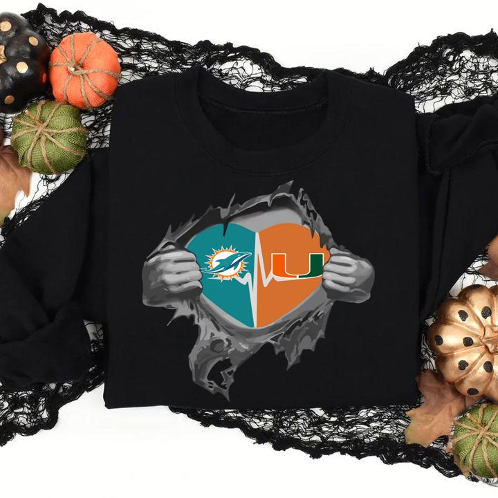 Blood Insides Heart Miami Dolphins Vs Miami Hurricanes t-shirt