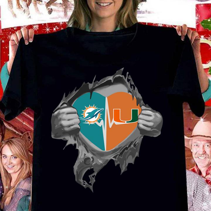 Blood Insides Heart Miami Dolphins Vs Miami Hurricanes t-shirt