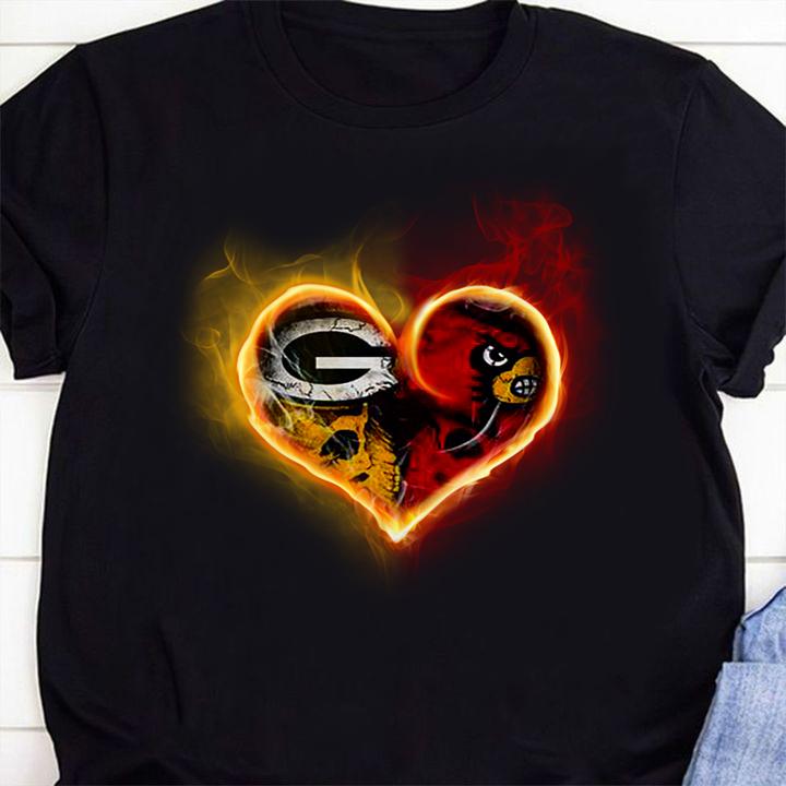 Heart Green Bay Packers and Louisville Cardinals t-shirt 51 Clothing