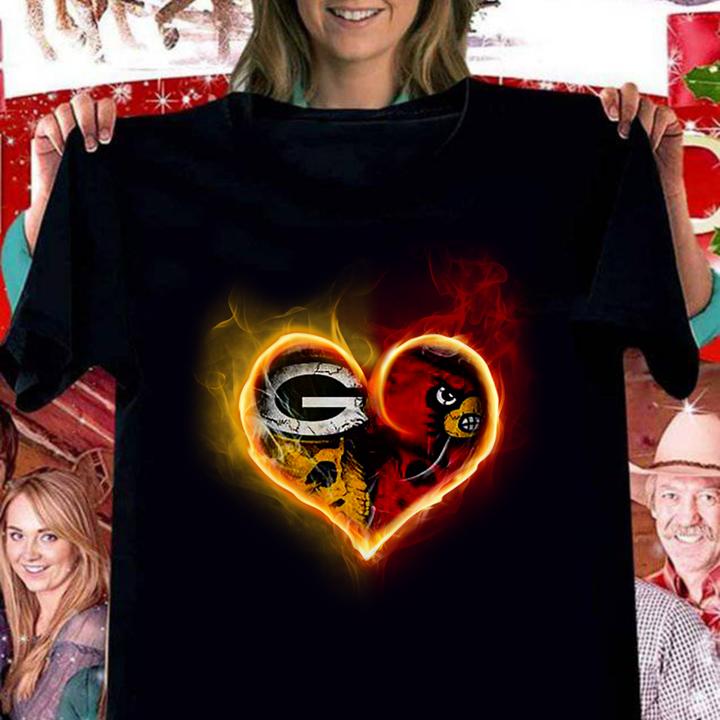 Heart Green Bay Packers and Louisville Cardinals t-shirt