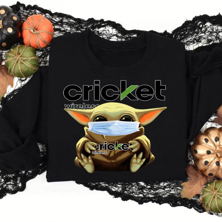 Baby Yoda Mask Hugging Cricket Wireless t-shirt