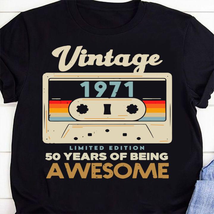 Vintage 1971 Cassette Tape 50 Awesome 50th Birthday Gift t-shirt 30 Clothing