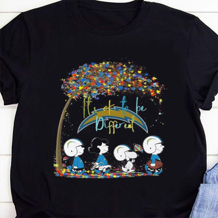 Los Angeles Chargers Peanuts Snoopy Autism Awareness its ok to be different t-shirt 1 Clothing, Independencedayshirt News