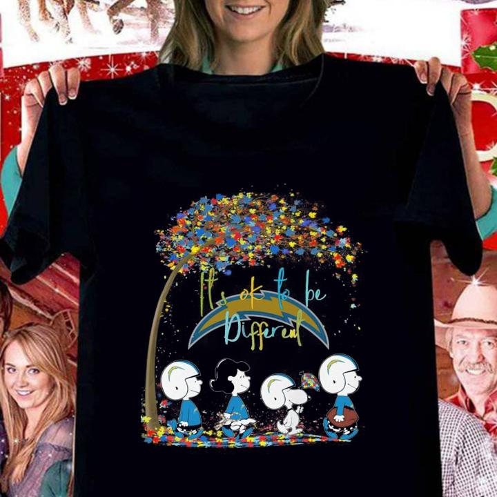Los Angeles Chargers Peanuts Snoopy Autism Awareness its ok to be different t-shirt