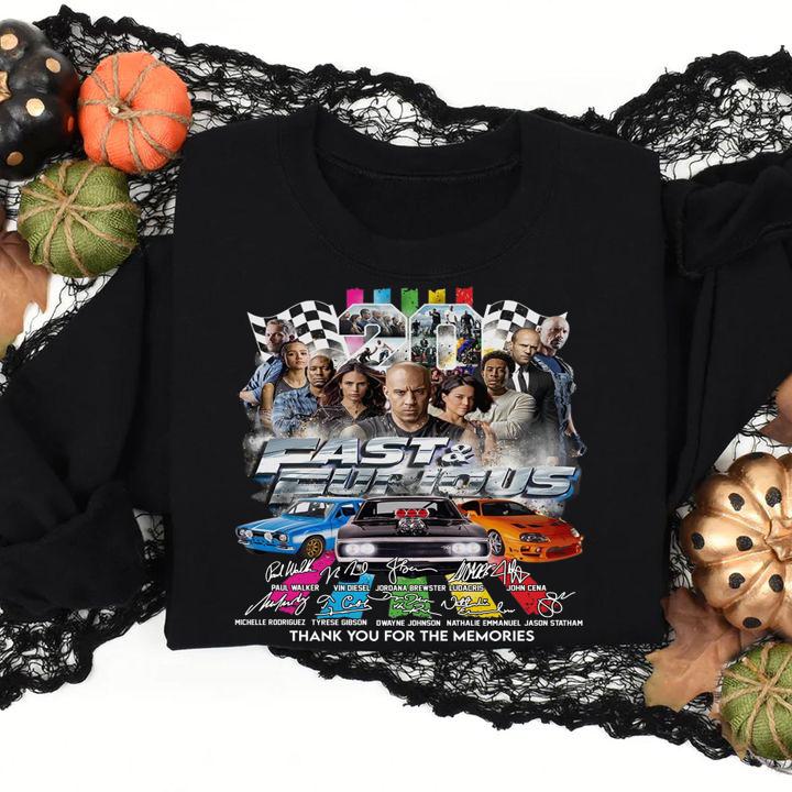 Official 2021 Fast and Furious signatures thank you for the memories t-shirt