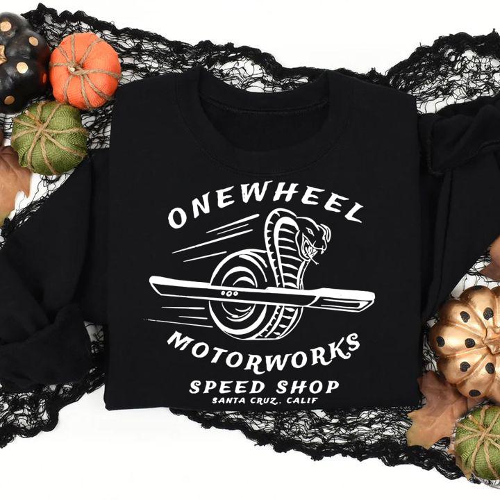 Onewheel Motorworks Speed Shop Santa Cruz Calif t-shirt