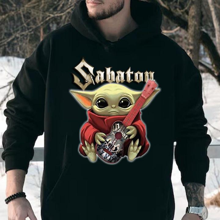 Star Wars baby Yoda hug Sabaton guitar t-shirt