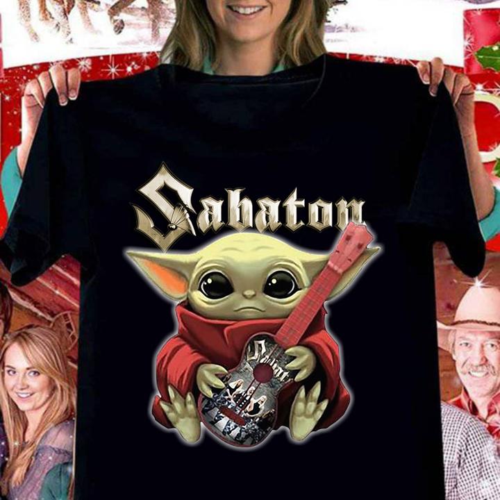 Star Wars baby Yoda hug Sabaton guitar t-shirt