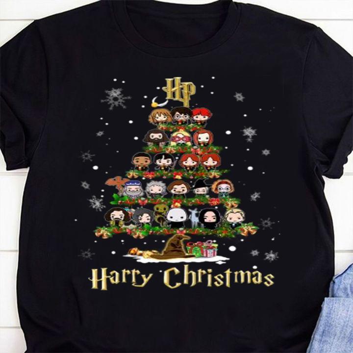 Harry Potter chibi characters cute Harry Christmas Happy Xmas t-shirt 1