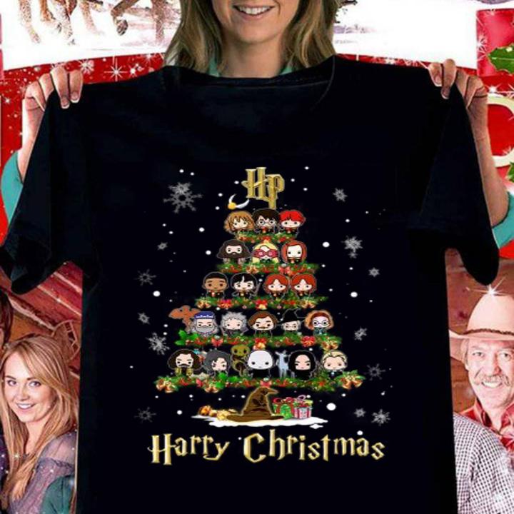 Harry Potter chibi characters cute Harry Christmas Happy Xmas t-shirt