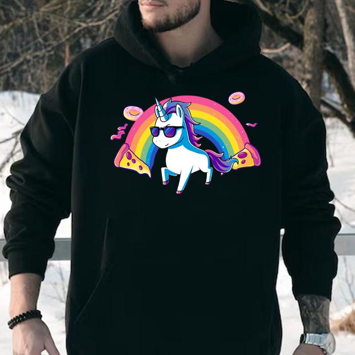 Rainbow Glasses Unicorn Donut Pizza t-shirt