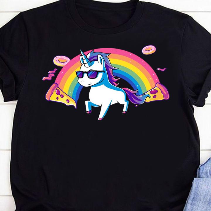 Rainbow Glasses Unicorn Donut Pizza t-shirt 1
