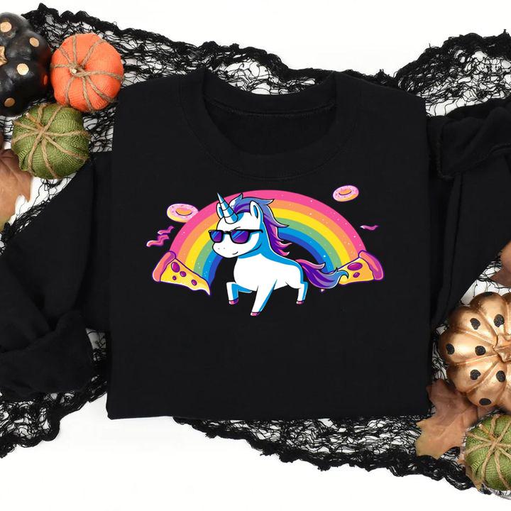 Rainbow Glasses Unicorn Donut Pizza t-shirt