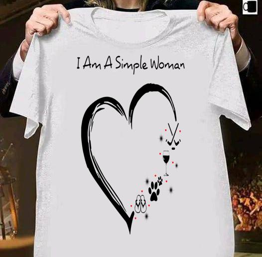 I am a simple woman i love flip flop paw dog wine glass hockey t-shirt 1