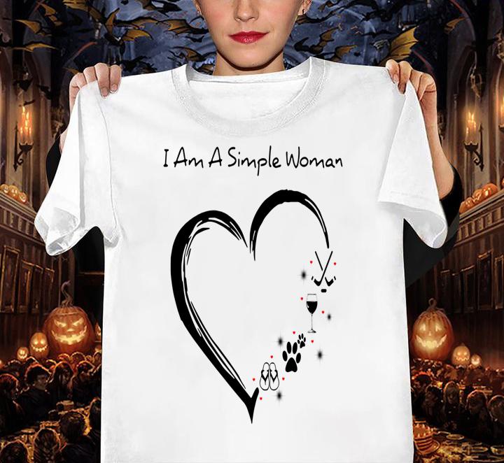 I am a simple woman i love flip flop paw dog wine glass hockey t-shirt