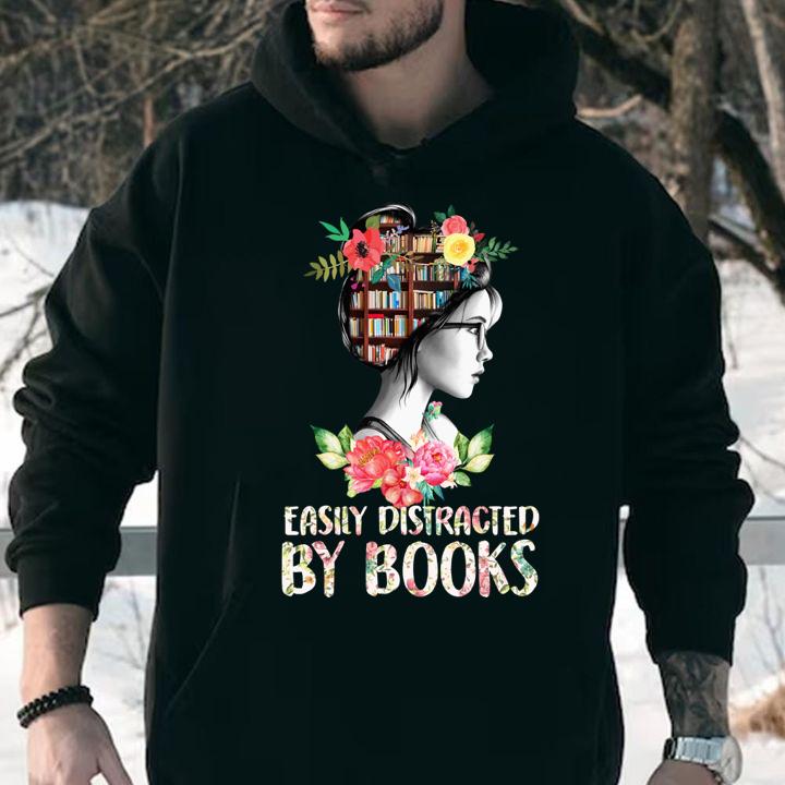 Original Easily Distracted By Books Book On Girl'S Head t-shirt