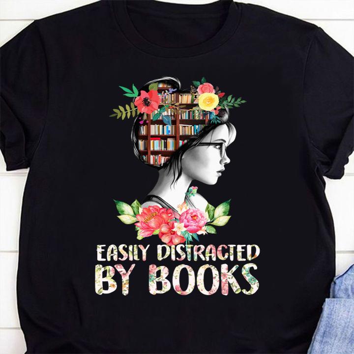 Original Easily Distracted By Books Book On Girl'S Head t-shirt 1
