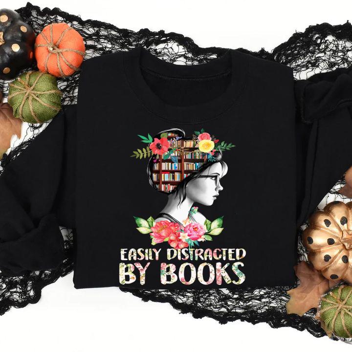 Original Easily Distracted By Books Book On Girl'S Head t-shirt
