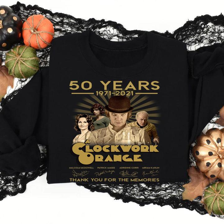 A Clockwork Orange 50 years 1971-2021 signatures thank you for the memories t-shirt