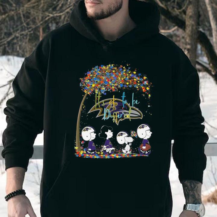 Baltimore Ravens Peanuts Snoopy Autism Awareness its ok to be different t-shirt