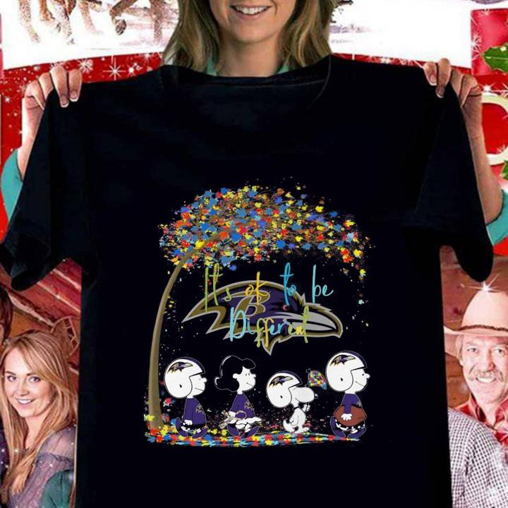 Baltimore Ravens Peanuts Snoopy Autism Awareness its ok to be different t-shirt