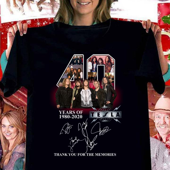 Tesla band 40 years of 1980-2020 signatures thank you for the memories t-shirt