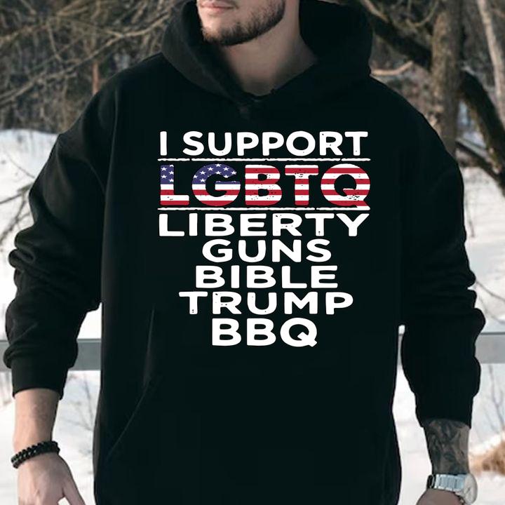 I Support LGBTQ Liberty Guns Bible Trump Bbq Flag t-shirt