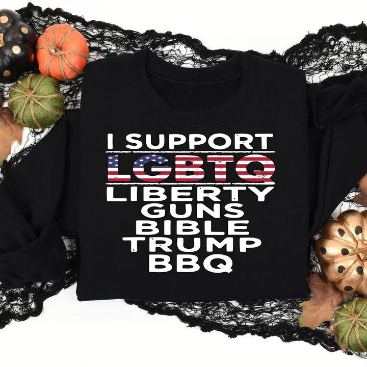 I Support LGBTQ Liberty Guns Bible Trump Bbq Flag t-shirt