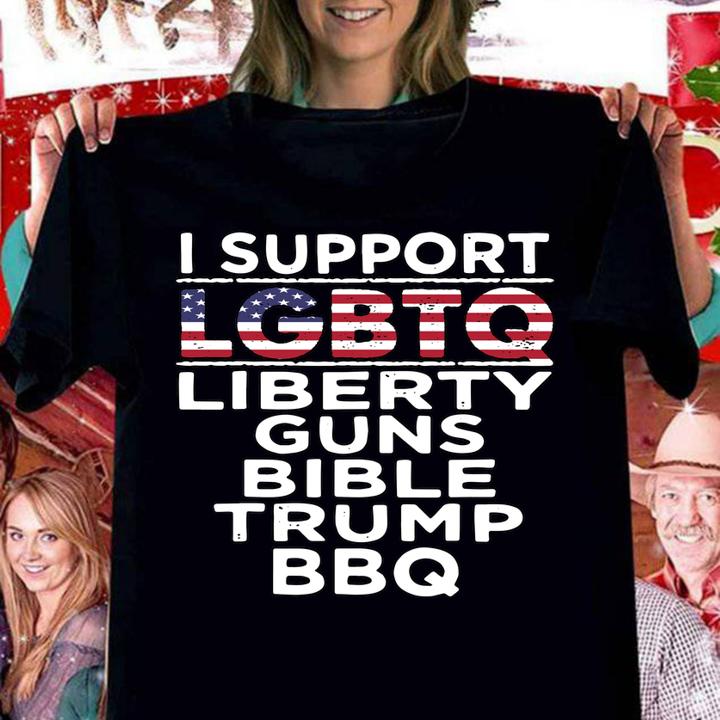 I Support LGBTQ Liberty Guns Bible Trump Bbq Flag t-shirt