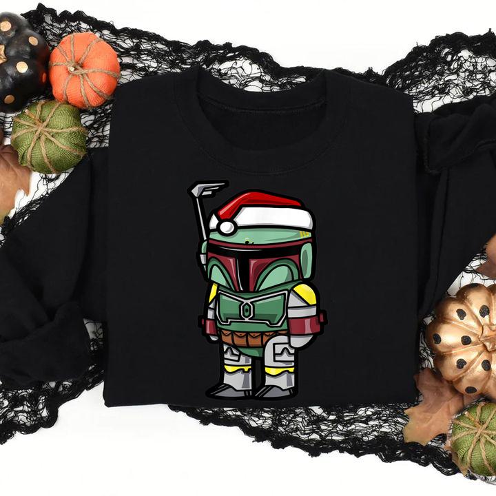 Star Wars Boba Fett Santa Hat Cartoon Christmas t-shirt