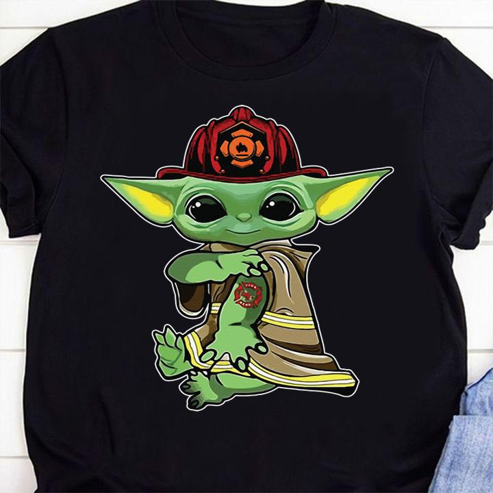 Baby Yoda Tattoo Firefighter t-shirt 1