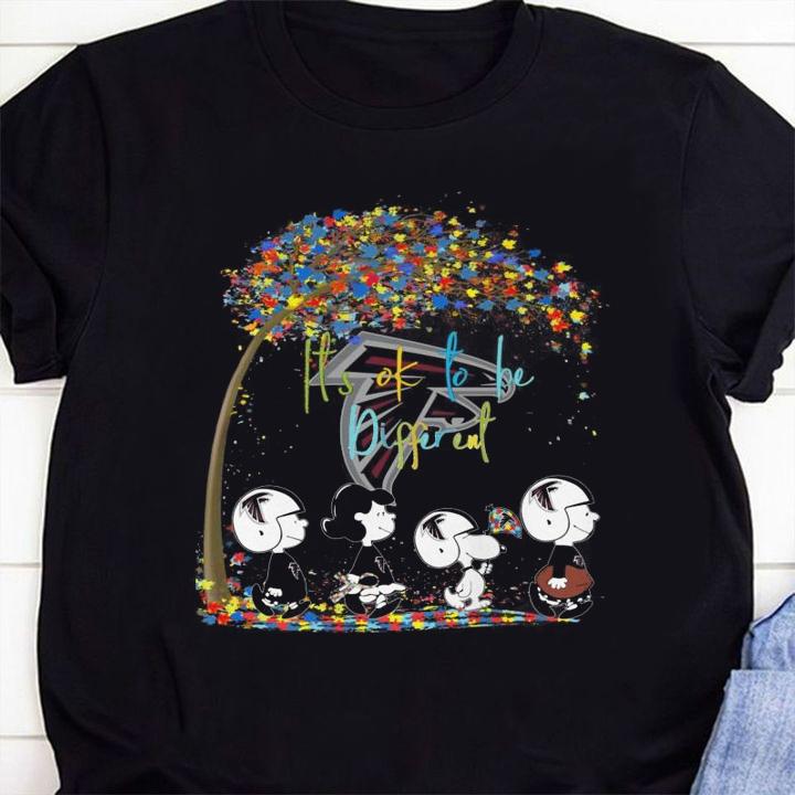 Atlanta Falcons Peanuts Snoopy Autism Awareness its ok to be different t-shirt 6