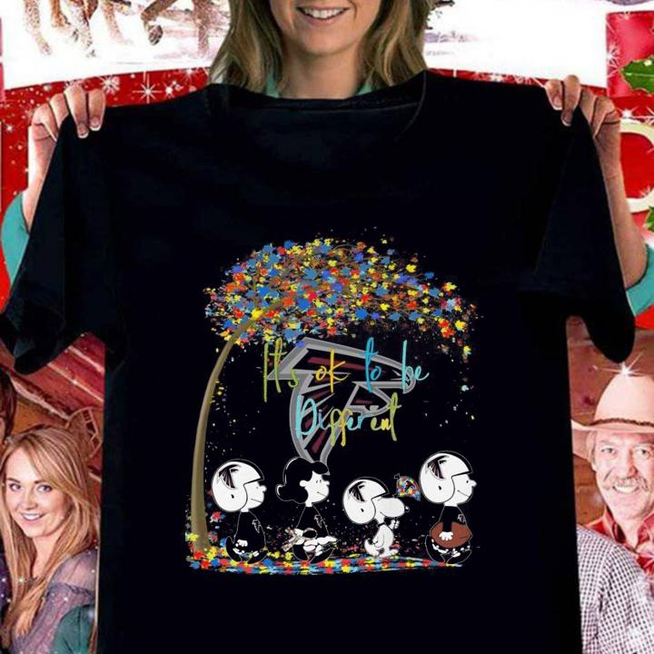 Atlanta Falcons Peanuts Snoopy Autism Awareness its ok to be different t-shirt