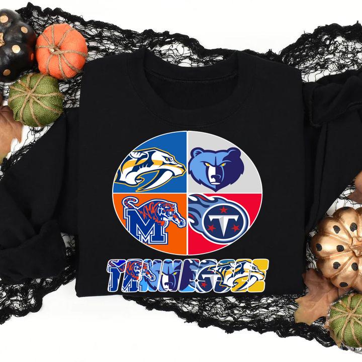 Tennessee Nashville Predators Memphis Tigers Memphis Grizzlies And Tennessee Titans Logo t-shirt