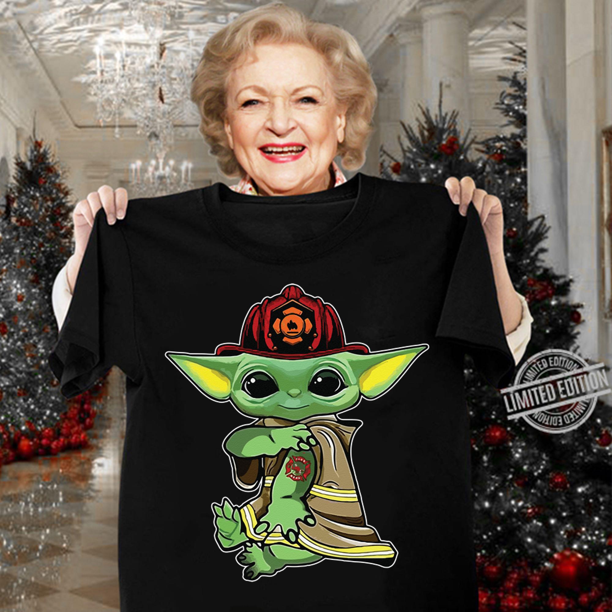 Baby Yoda Tattoo Firefighter t-shirt woman shirt