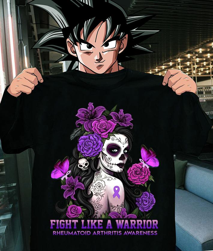 Woman Tattoos Fight Like A Warrior Rheumatoid Arthritis Awareness Flowers Butterflies t-shirt