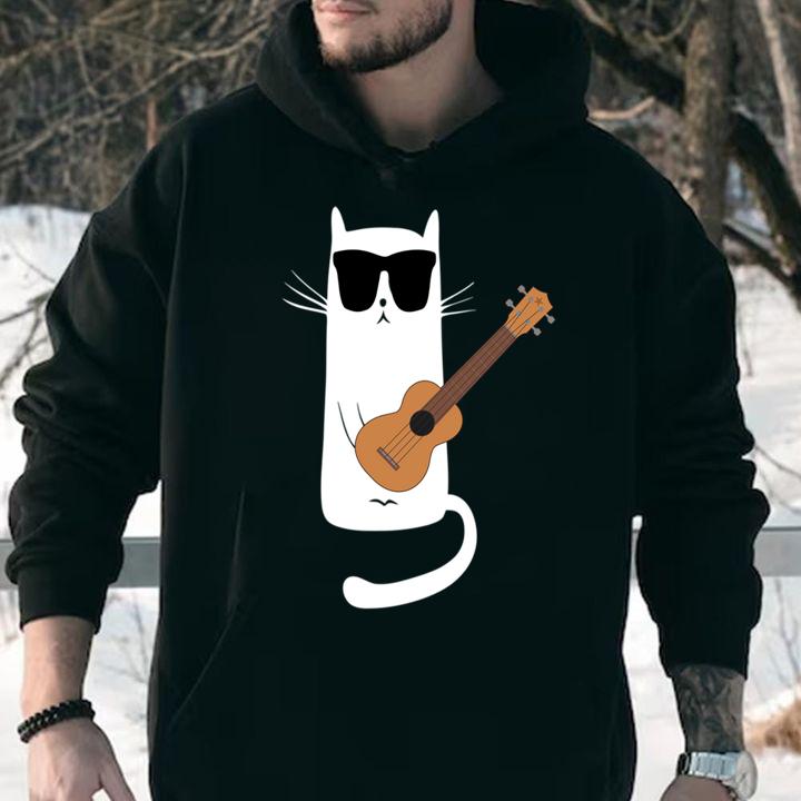 Cat Wearing Sunglasses Playing Ukulele. t-shirt