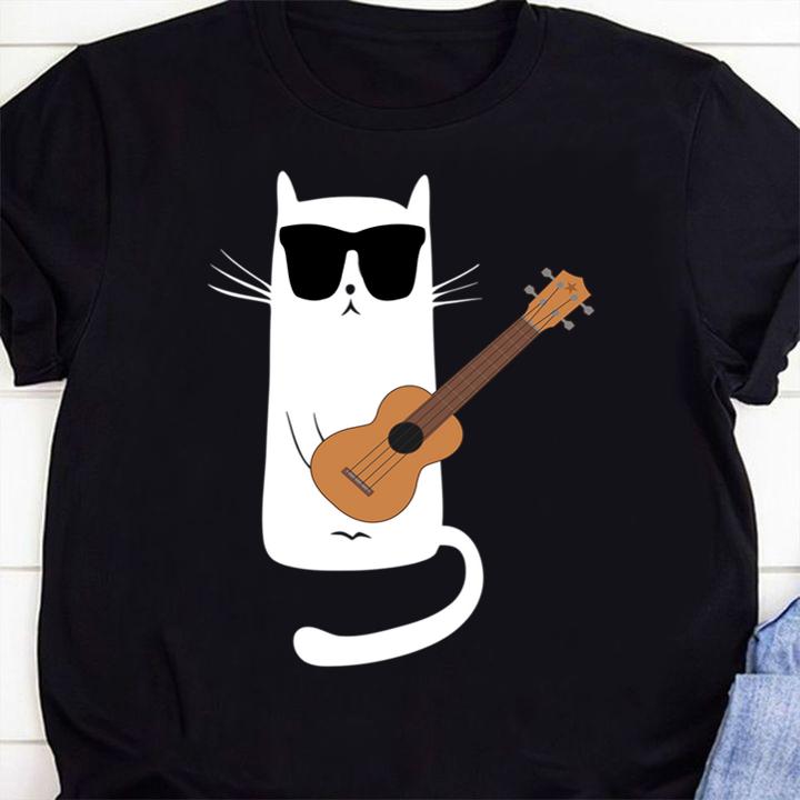 Cat Wearing Sunglasses Playing Ukulele. t-shirt 1 Clothing, Marvelcomicsteeshirt News